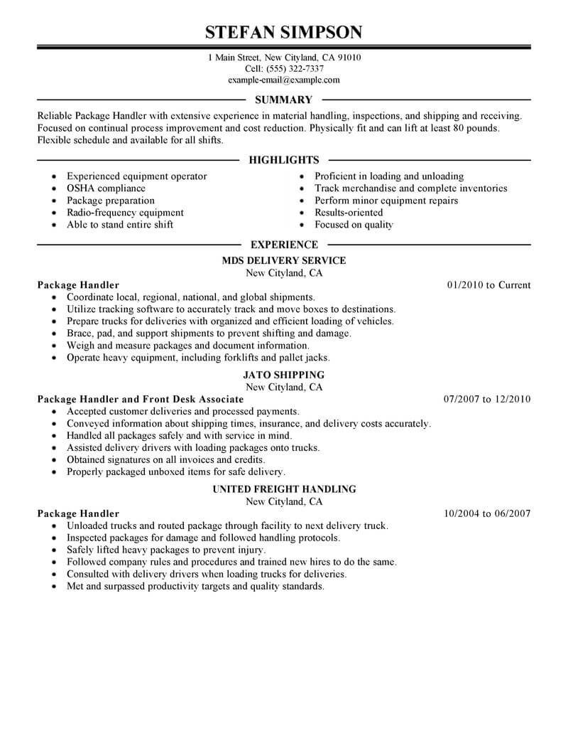 Sample Resume for Ups Package Handler Best Package Handler Resume Example From Professional Resume …