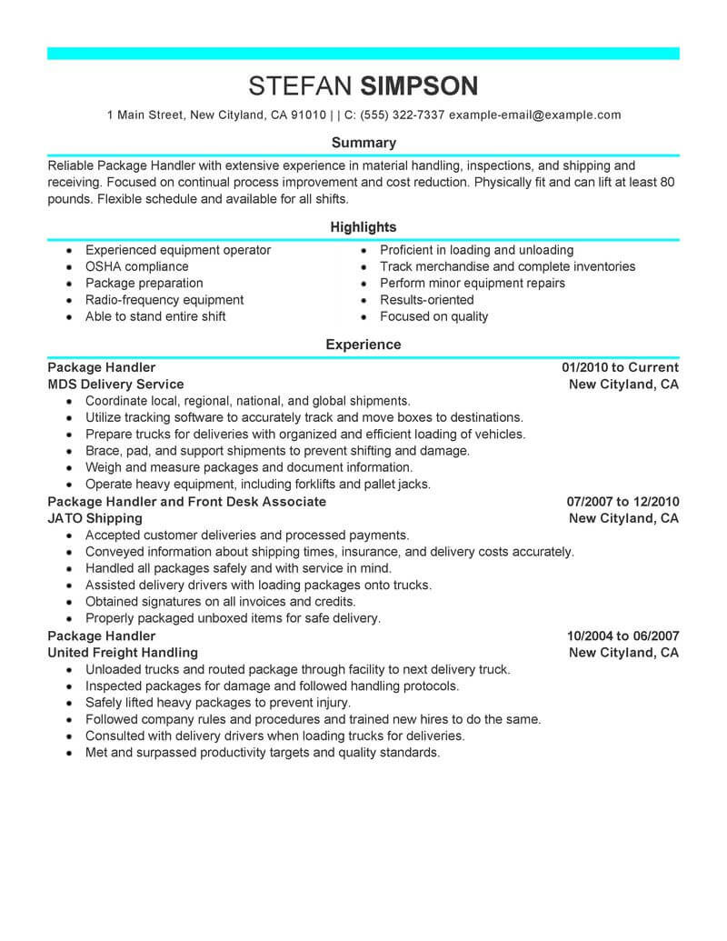 Sample Resume for Ups Package Handler Best Package Handler Resume Example From Professional Resume …