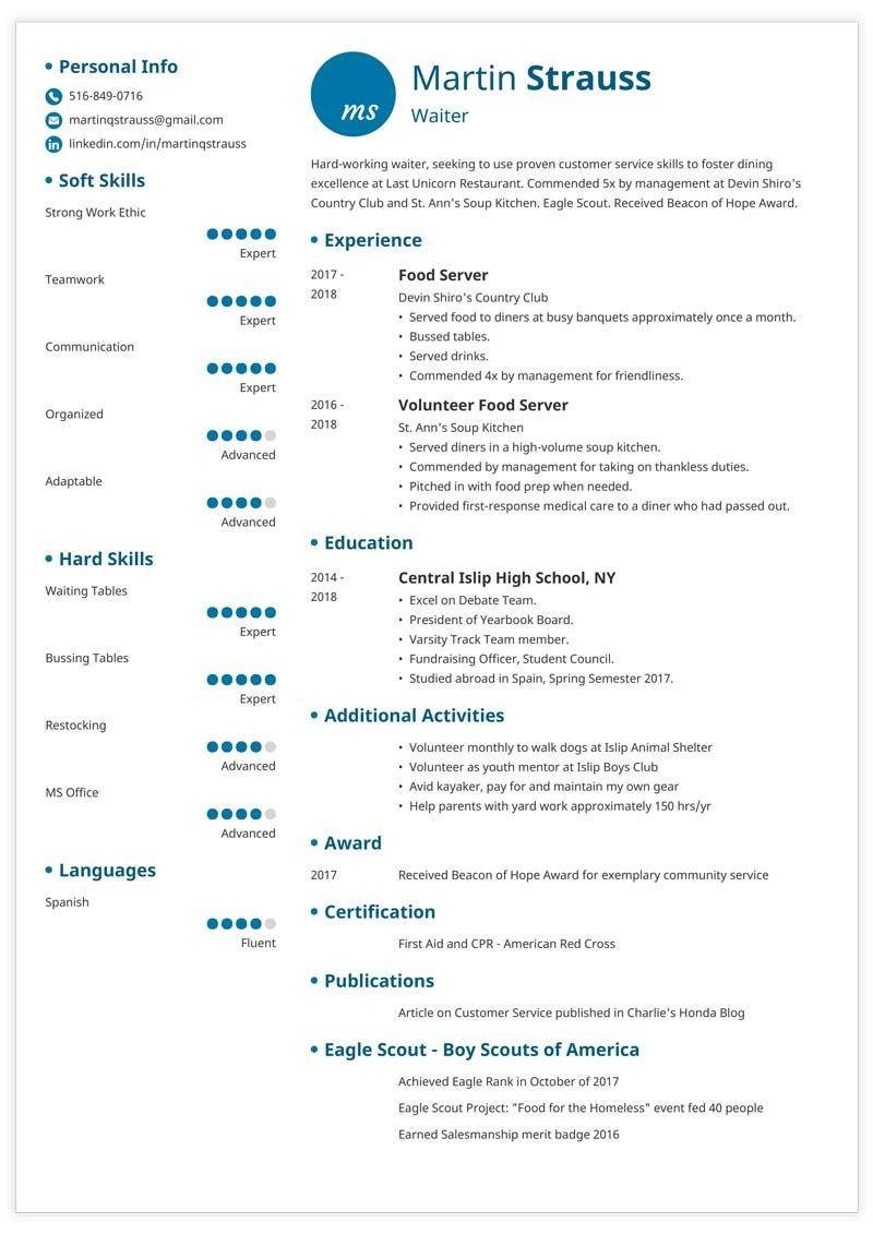 Sample Resume Right Out Of High School Teenager Resume Examples (also with No Work Experience)