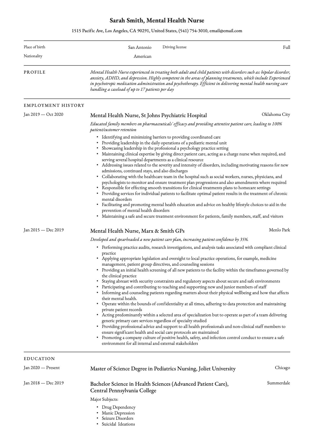 Sample Resumes for Mental Health Professionals Mental Health Nurse Resume & Guide  20 Free Templates