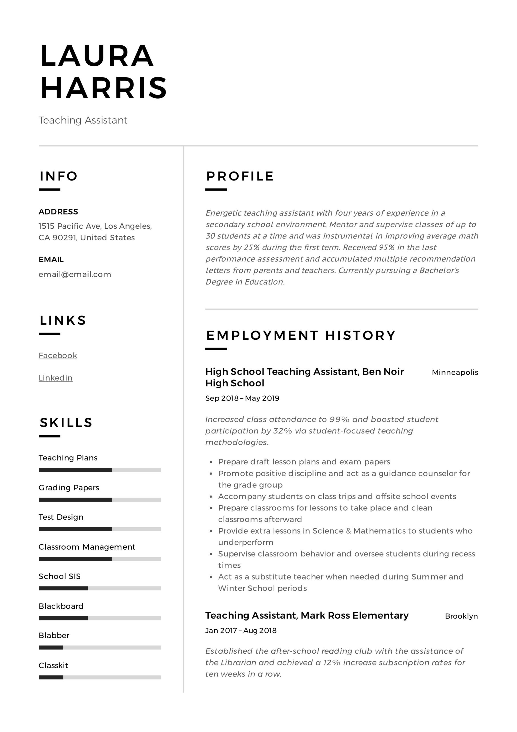 Sample Skils for Teacher S assistant Resume Teaching assistant Resume & Writing Guide  12 Templates Pdf