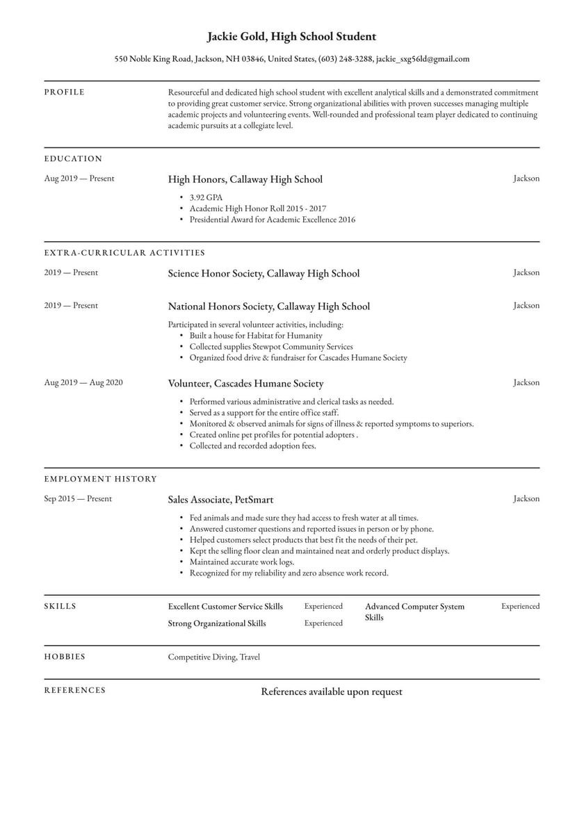 Samples Of High School Student Resumes for College High School Student Resume Examples & Writing Tips 2022 (free Guide)