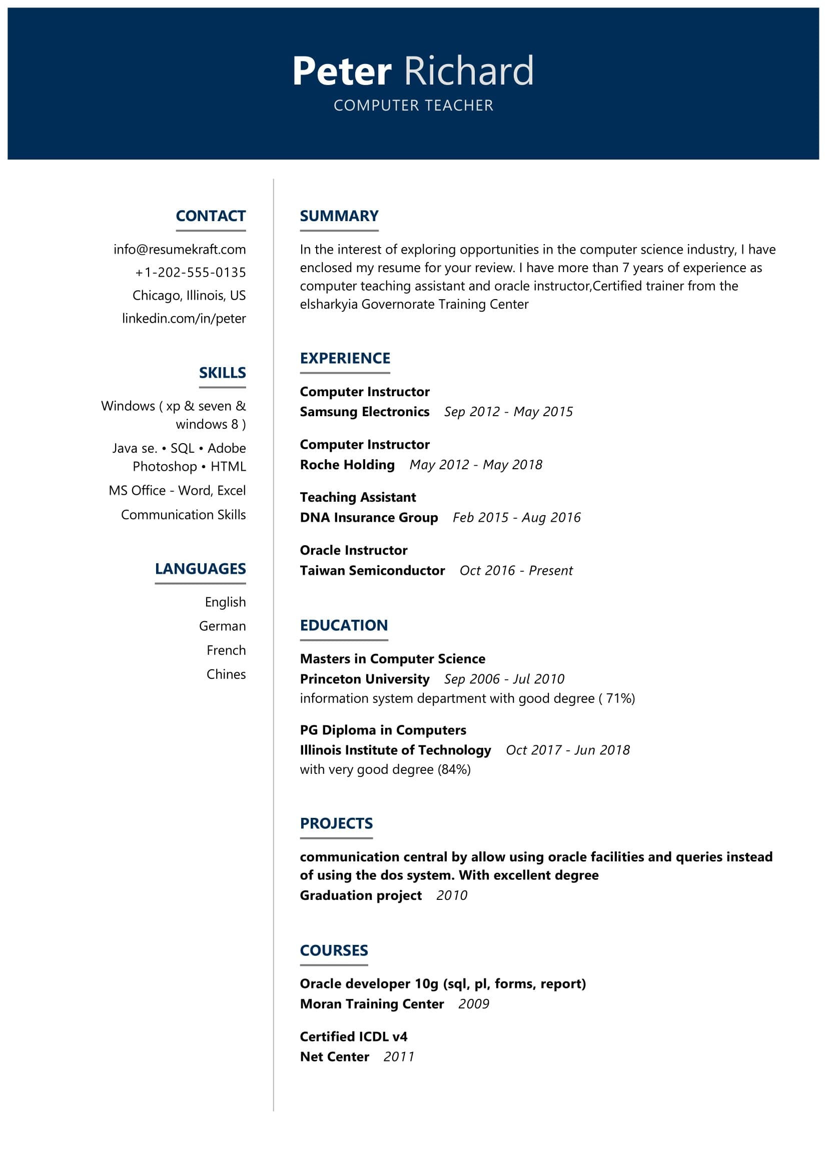 Basic Computer Skills In Resume Sample Computer Teacher Resume Sample 2022 Writing Tips – Resumekraft