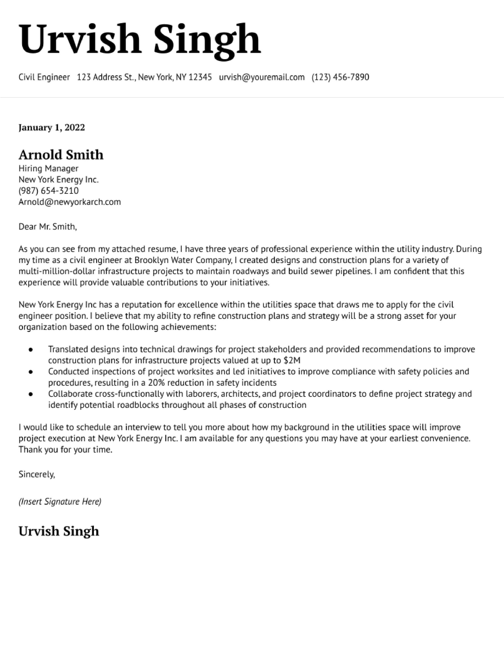 Civil Engineer Resume Cover Letter Samples Civil Engineer Cover Letter Examples In 2022 – Resumebuilder.com