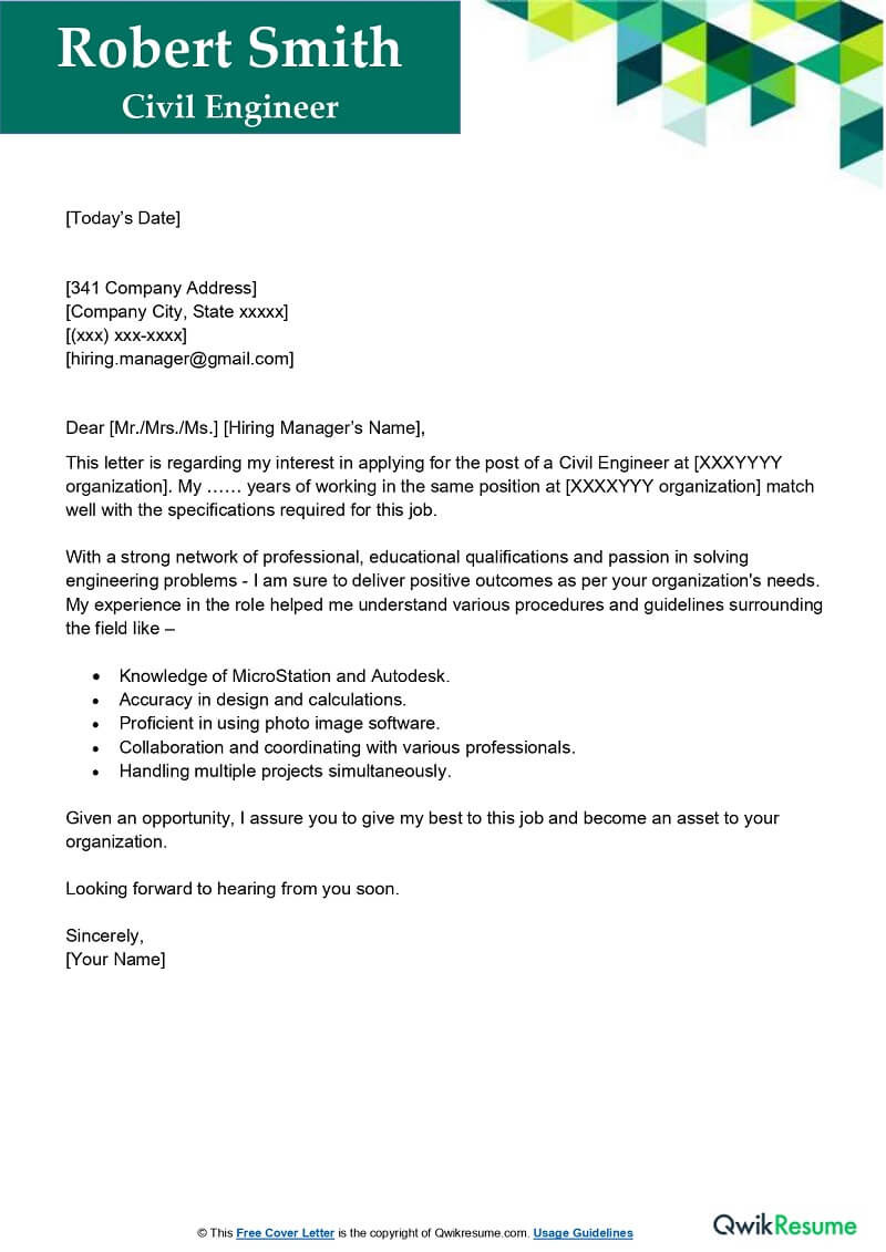 Civil Engineer Resume Cover Letter Samples Civil Engineer Cover Letter Examples – Qwikresume