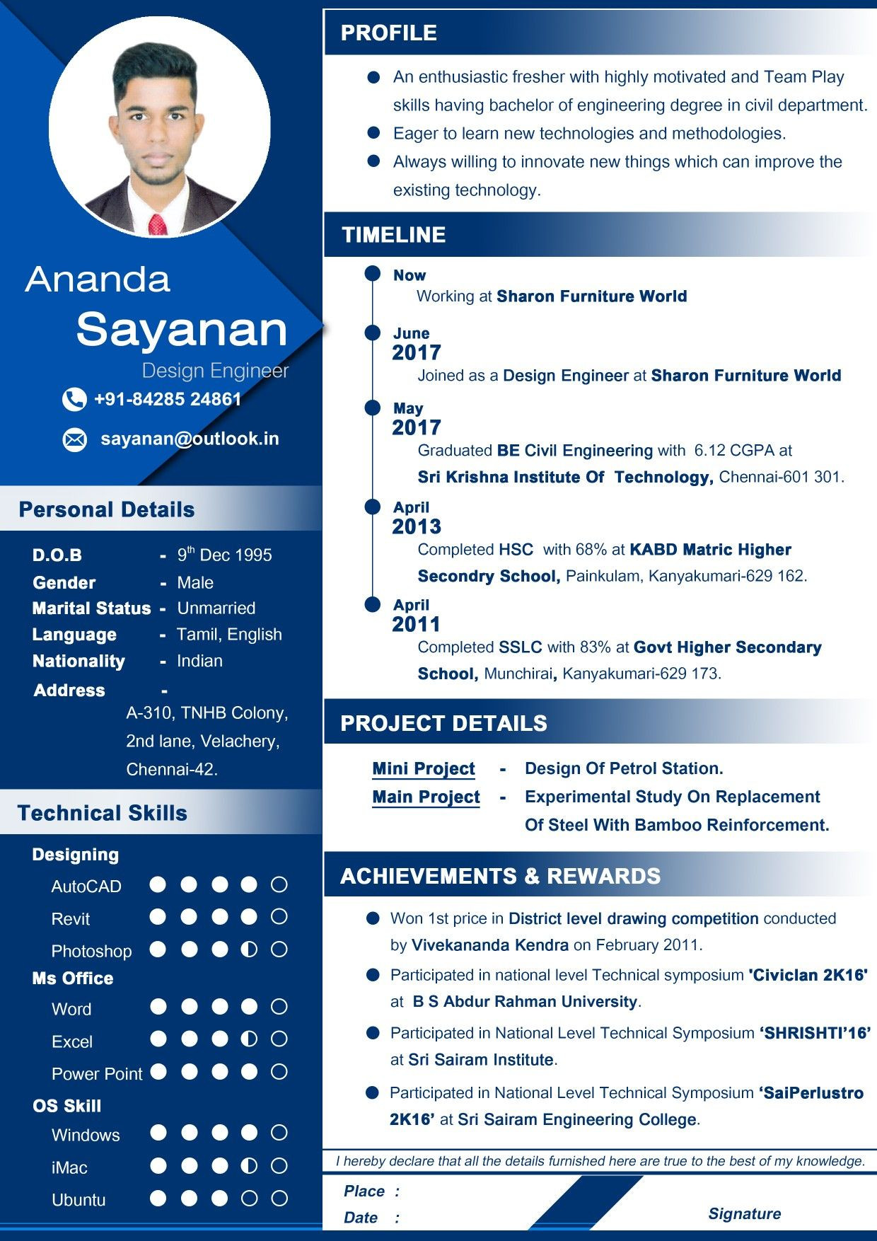 Civil Engineer Resume Sample for Freshers Professional Resume for Civil Engineer Fresher, Awesome Resume …