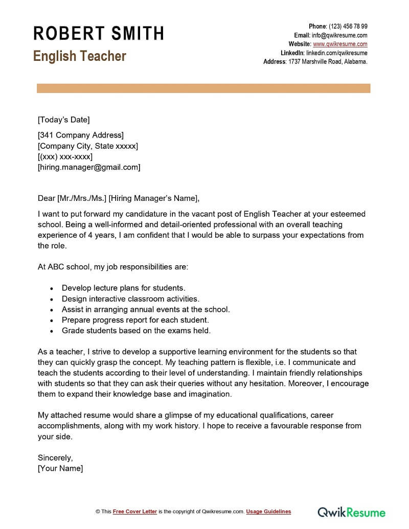 Email with Resume Enclosed Sample Teacher English Teacher Cover Letter Examples – Qwikresume