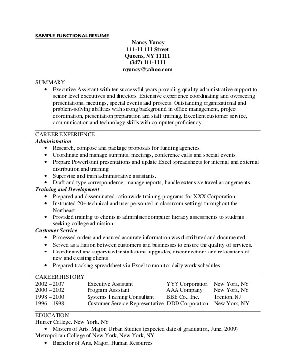 Example Of A Functional Resume Sample 9 Functional Resume Samples – Pdf Doc Sample Templates