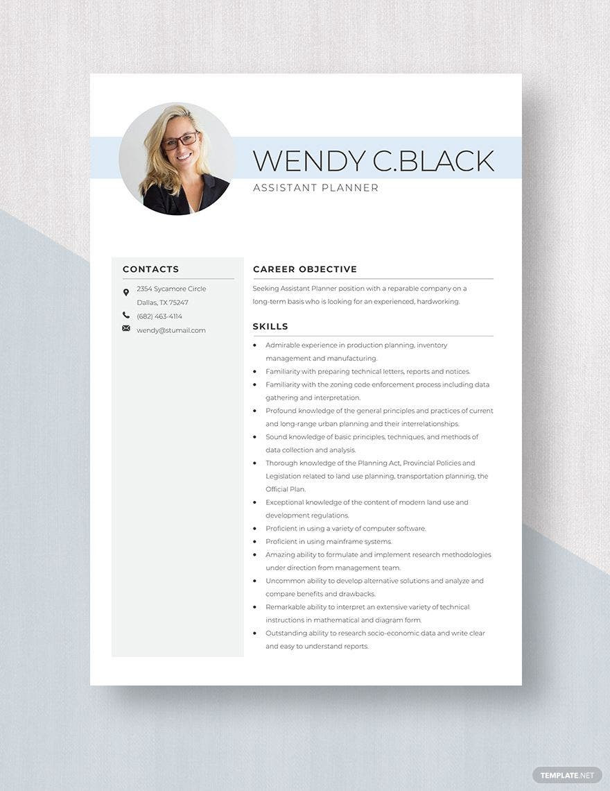 Net with Main Frames Sample Resume assistant Planner Resume Template – Template.net