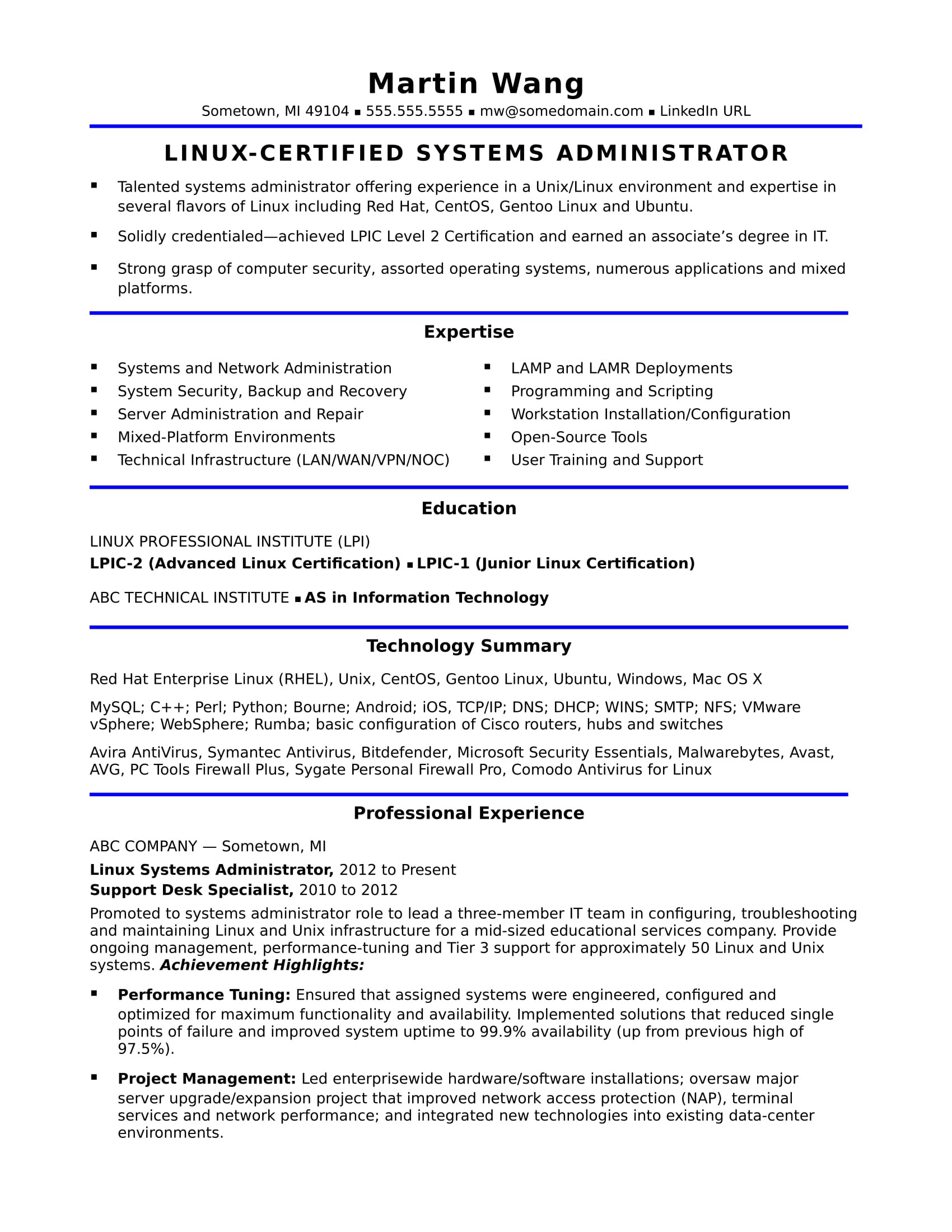Red Hat Certified Resumes Sample Resume for Experienced Sample Resume for A Midlevel Systems Administrator Monster.com