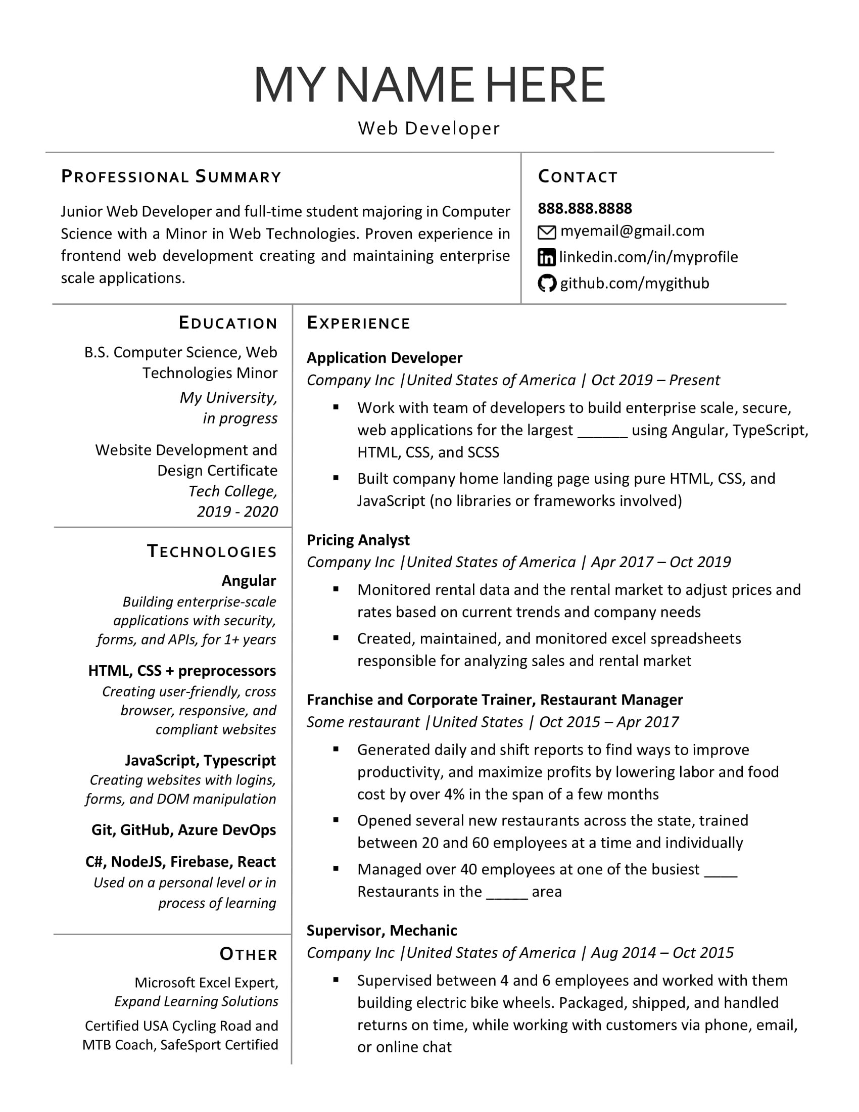 Reddit Sample Resumes with No Experience Applying for Cs Web Development Jobs, and Found and Used This …