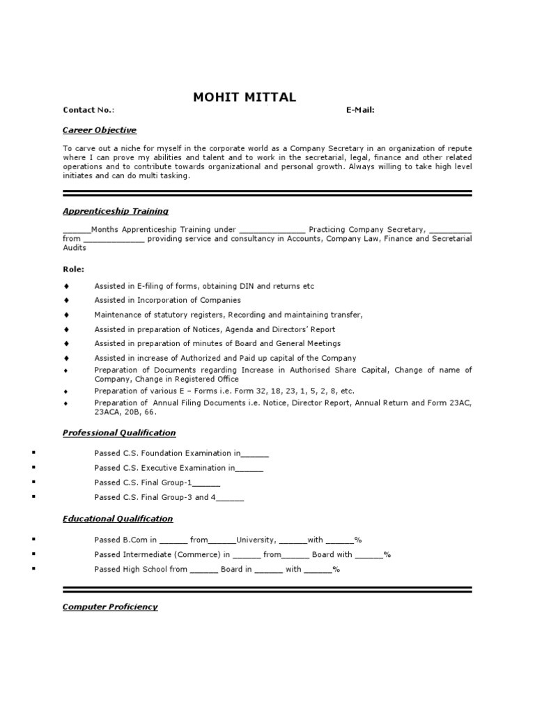 Resume Samples for Company Secretary Students 33 Sample Resume for Cs Management Trainee Pdf Business