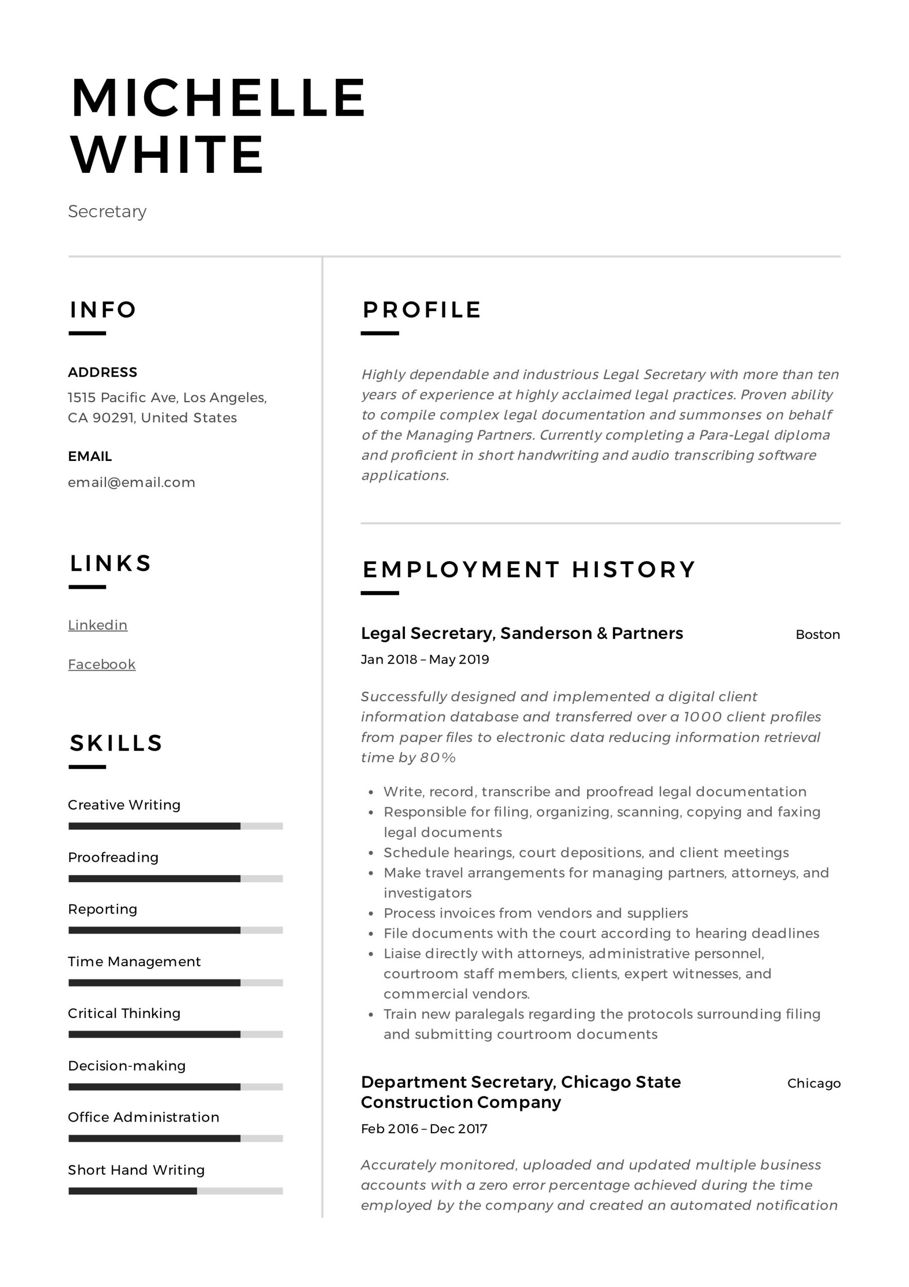 Resume Samples for Company Secretary Students Secretary Resume & Writing Guide  12 Template Samples Pdf