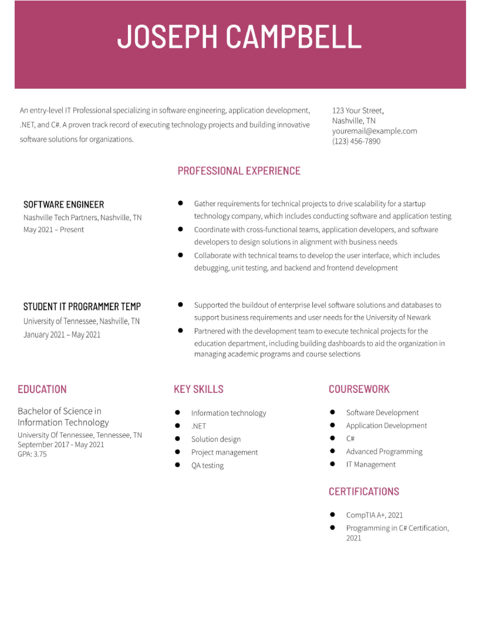 Sample 2 Page Resume Information Technology Entry-level Information Technology Resume Examples In 2022 …