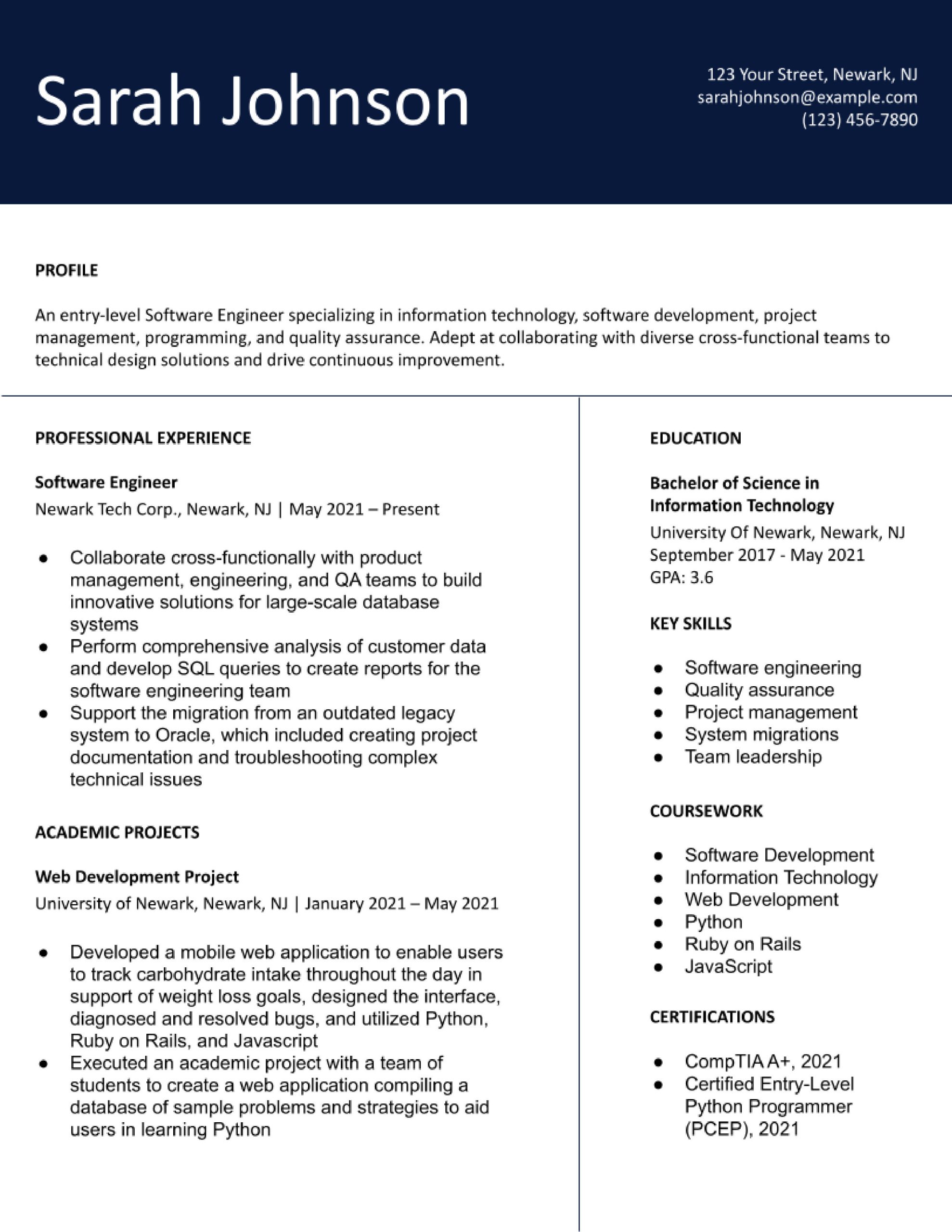 Sample 2 Page Resume Information Technology Entry-level Information Technology Resume Examples In 2022 …