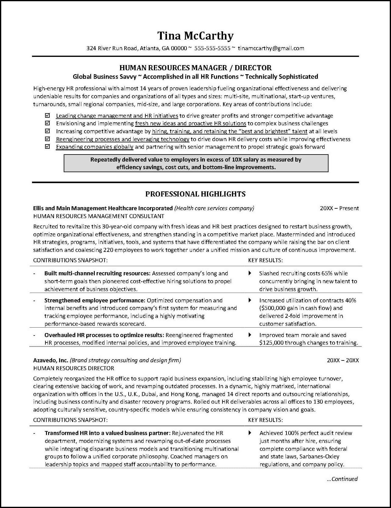 Sample Hr Resumes for Hr Executive Human Resources Resume Example – Distinctive Career Services