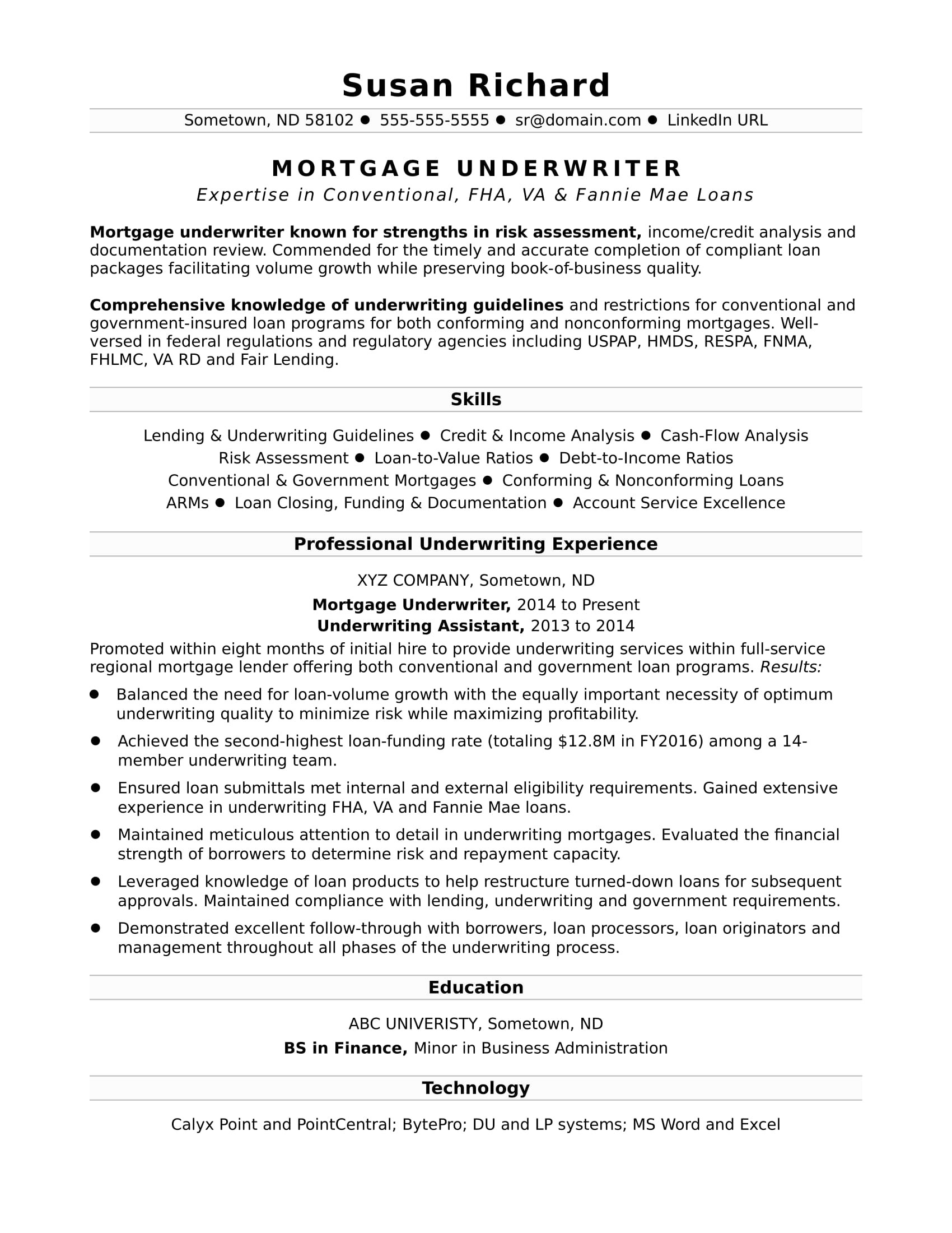 Sample Mortgage Underwriter Cover Letter for Resume Mortgage Underwriter Resume Sample Monster.com