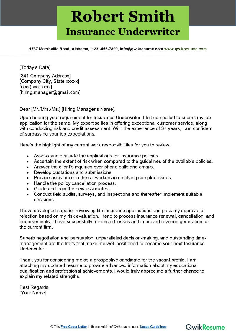 Sample Mortgage Underwriter Cover Letter for Resume Underwriter Cover Letter Examples – Qwikresume