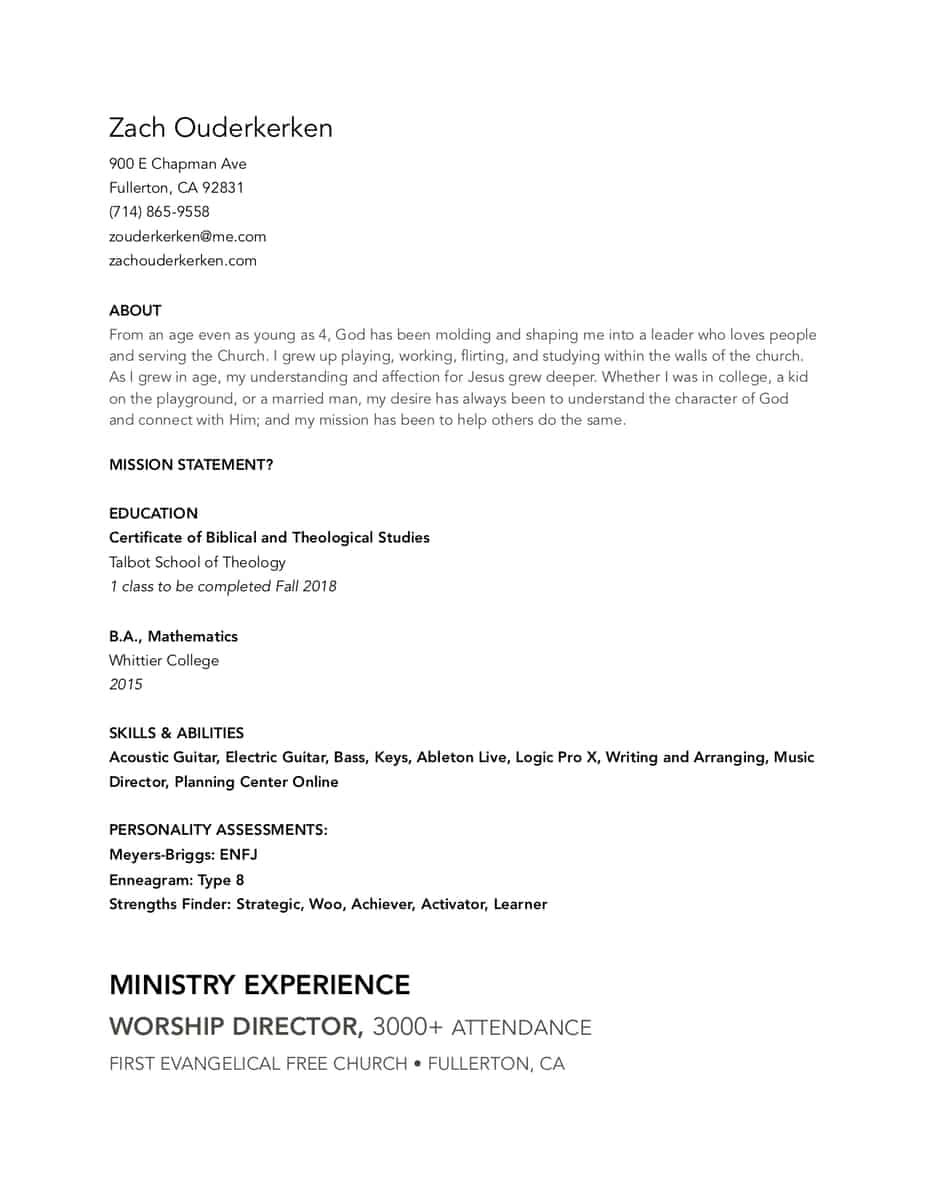 Sample Of A Church Musician Resume Great Resumes â XpastorÂ®