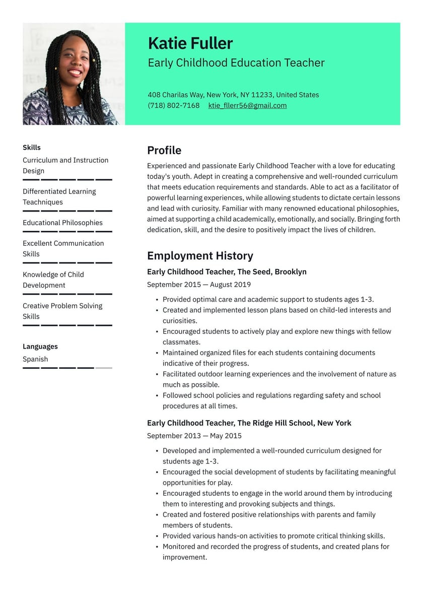 Sample Resume Education for Coordinator Child Care Early Childhood Educator Resume Example & Writing Guide Â· Resume.io