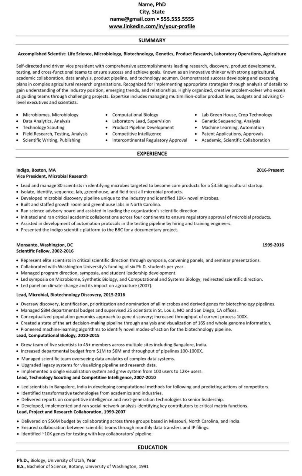 Sample Resume for Bsc Biochemistry Freshers Linkedin Profile & Resume Sample: Biotechnology, Life Sciences …