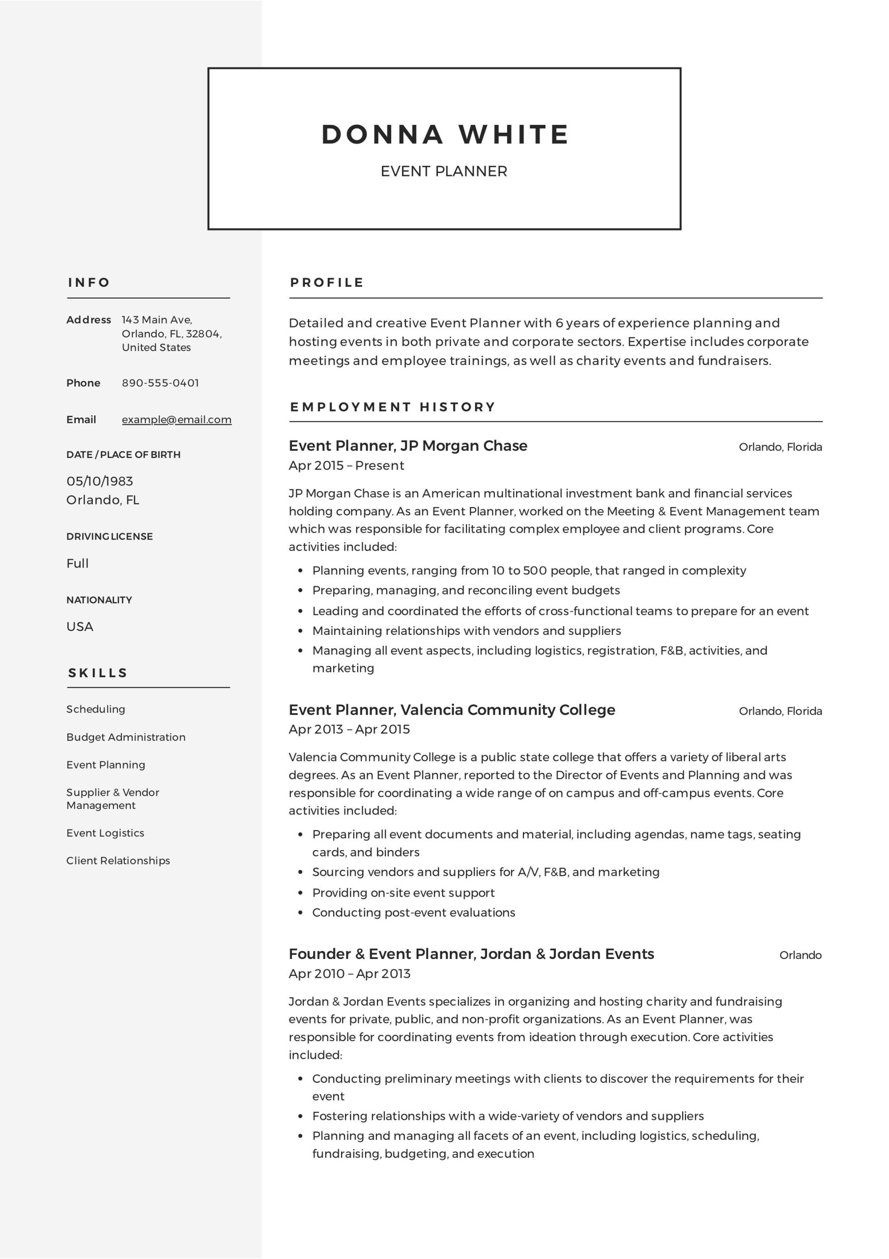 Sample Resume for event Planner assistant event Planner Resume event Planner Resume, Administrative …