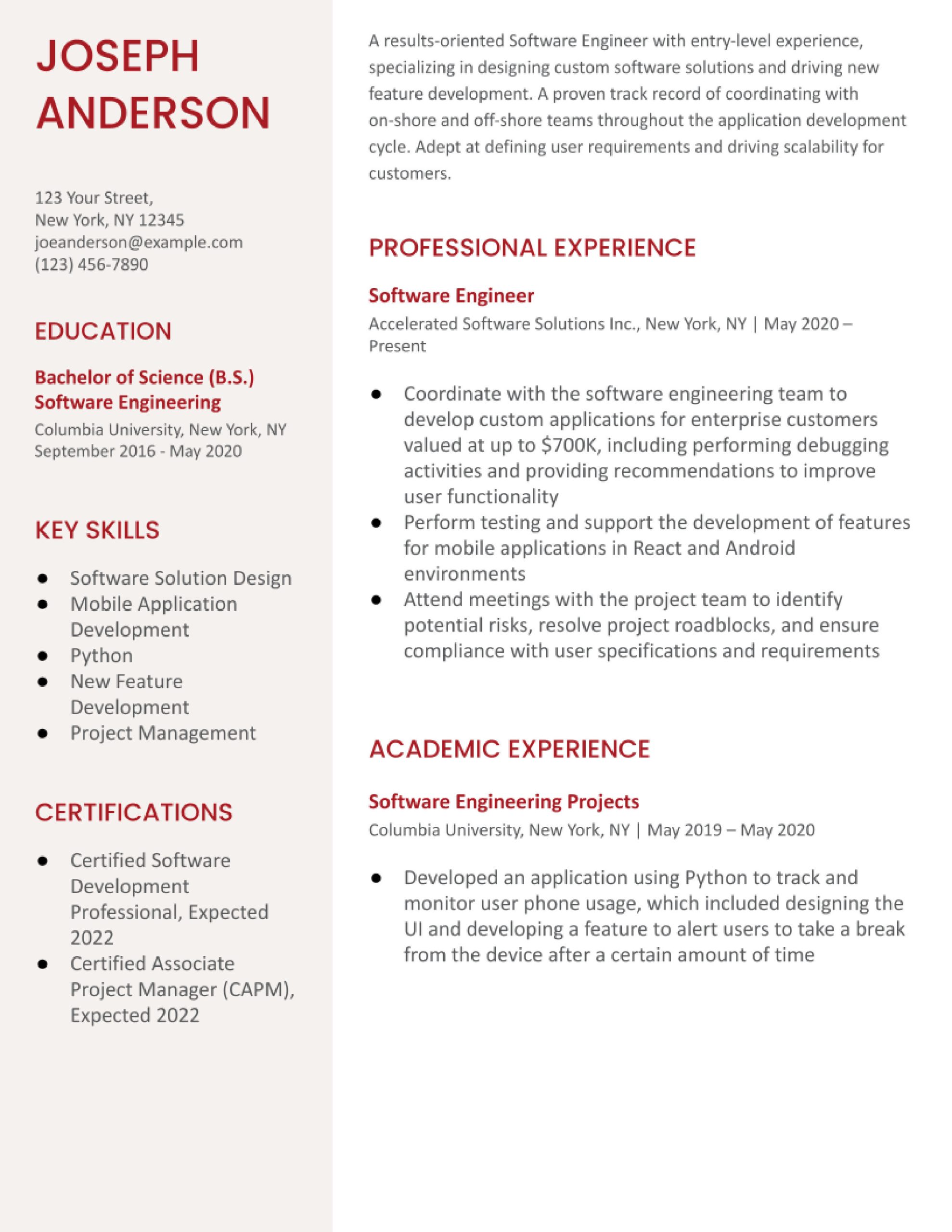 Sample software Engineer Resume No Experience Entry-level software Engineer Resume Examples In 2022 …