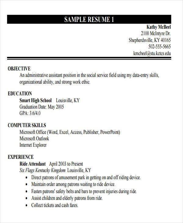 First Job High School Student Resume Sample 14 First Resume Templates Pdf Doc