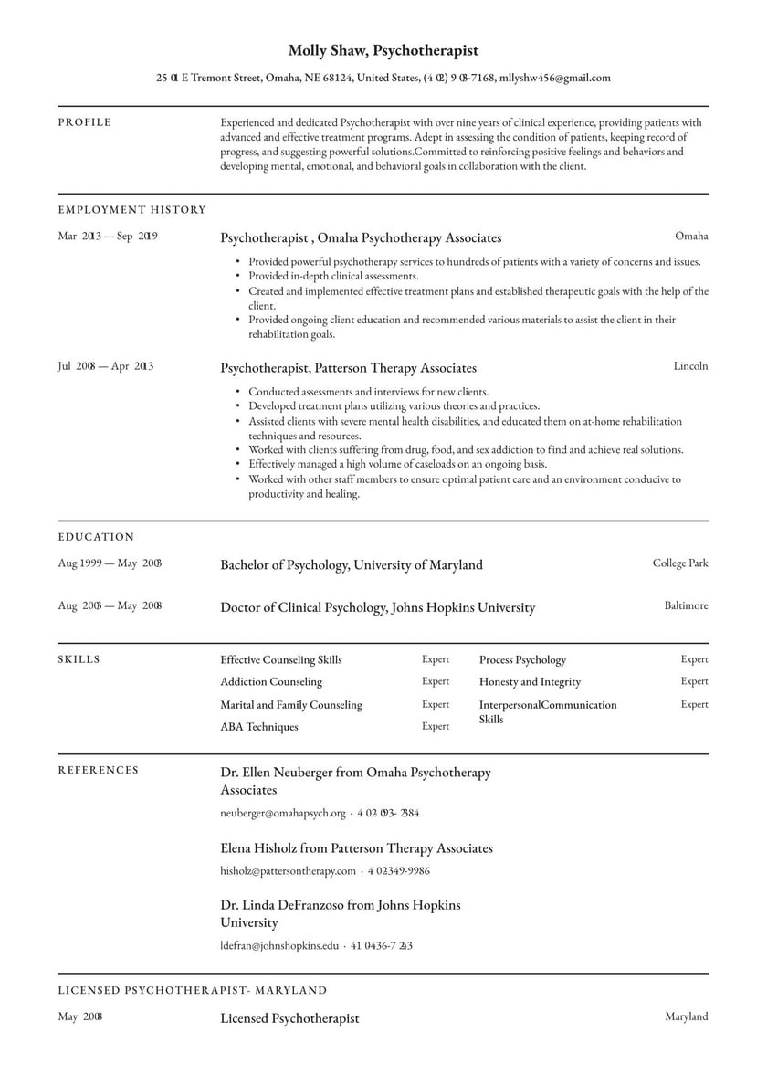 Professional Mental Health Counselor Resume Sample Psychotherapist Resume Examples & Writing Tips 2022 (free Guide)