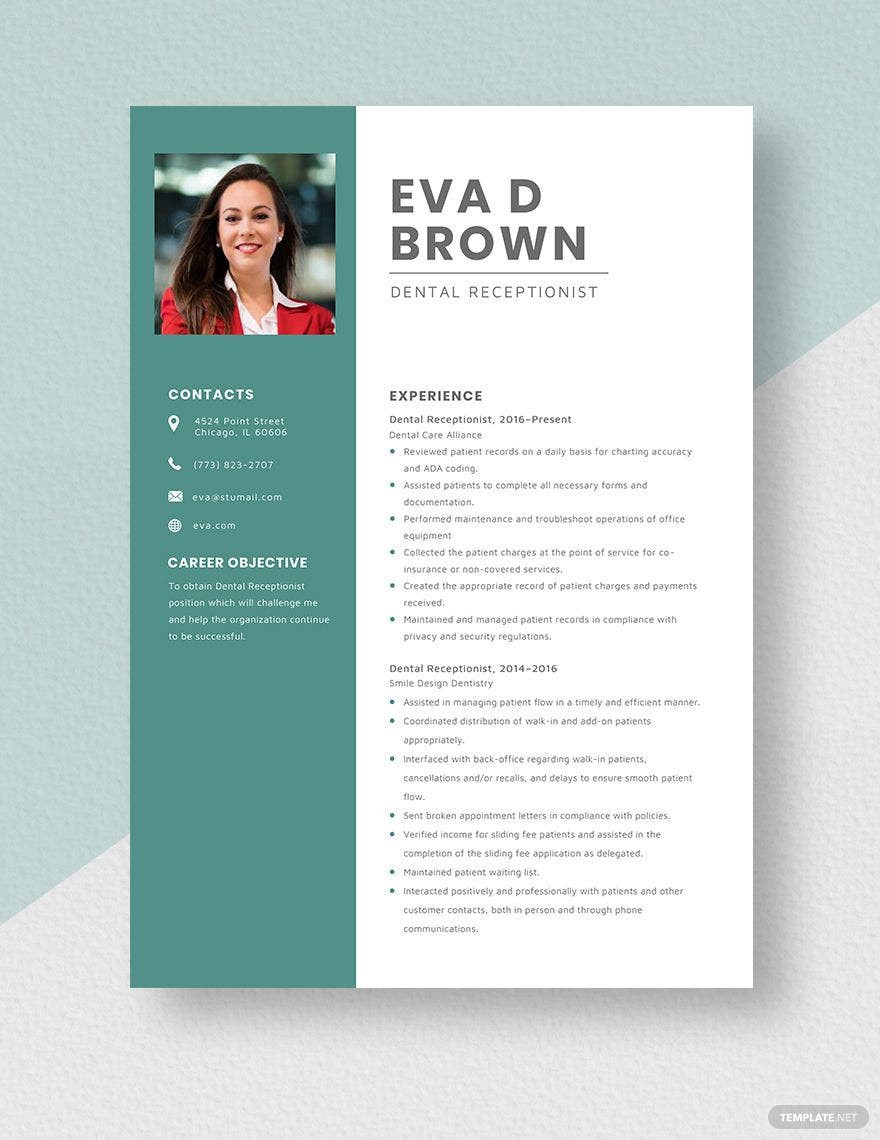 Sample Of A Dentdist Front Desk Resume Free Free Dental Receptionist Resume Template – Word, Apple Pages …