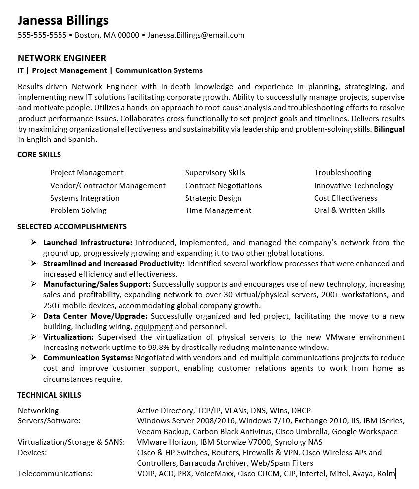 Sample Of Ibm Resume for Vmware Network Engineer Resume Sample Monster.com