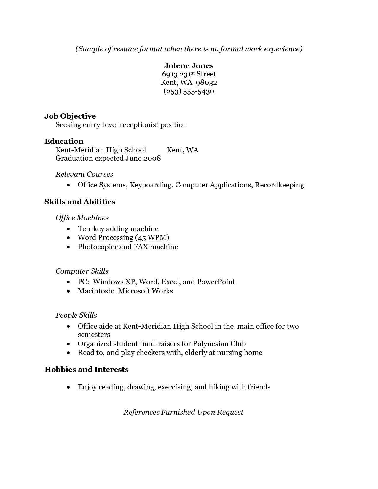 Sample Resume for High School Graduate with No Work Experience Free Resume Templates No Work Experience #experience …