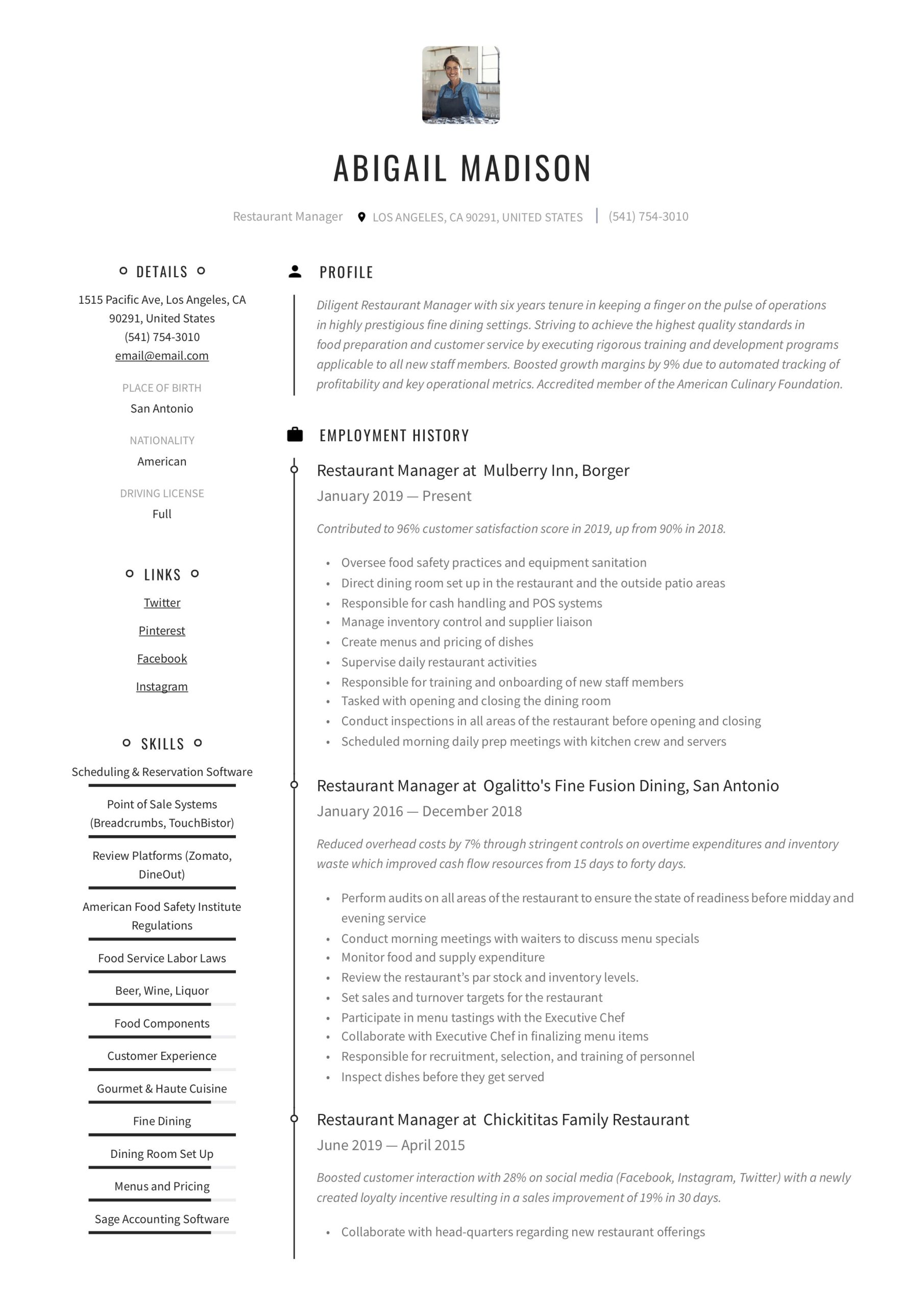 Sample Resume for Restaurant Manager Position Restaurant Manager Resume Skills October 2021