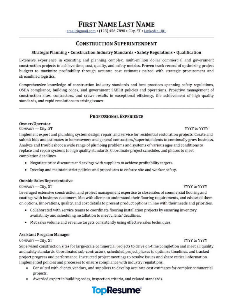 Sample Resume Objectives for Construction Worker Contractor and Construction Resume Samples Professional Resume …