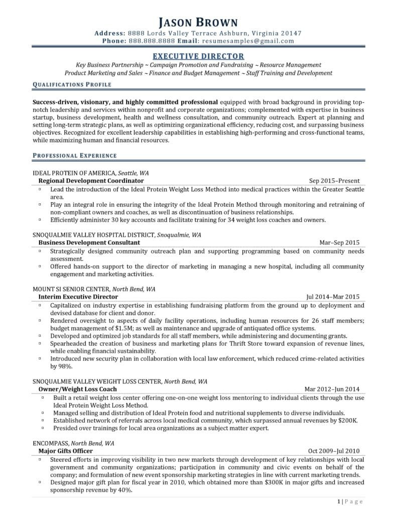 Sample Resume Senior Citizen Center Director Executive Director Resume Example Resume Professional Writers