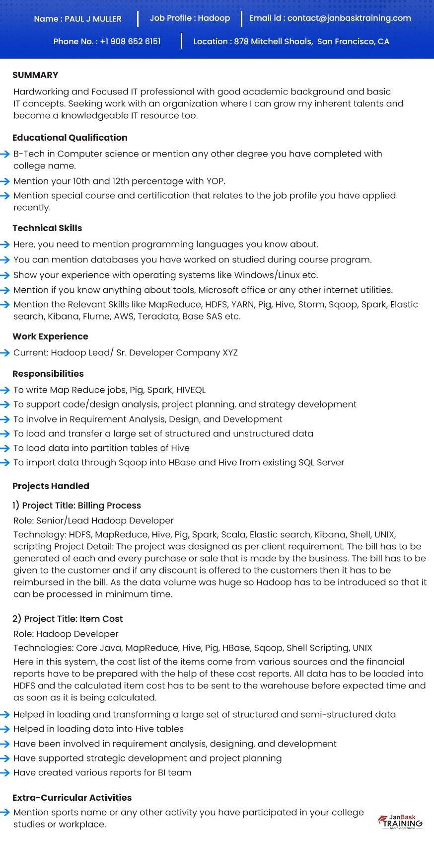 Spark Hadoop Sample Resume Entry Level Chief Elements Of A Professional Hadoop Resume In 2022