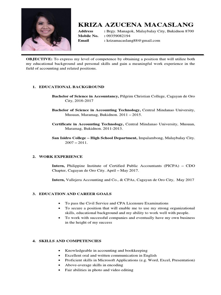 Cpa Resume Sample Entry Level Philippines Sample Resume Pdf Certified Public Accountant Accounting