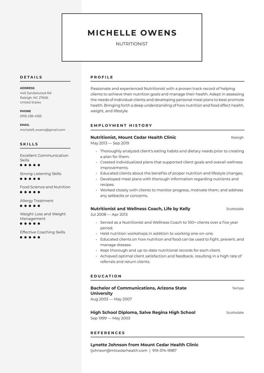 Free Sample Resume for Dietary Aide Nutritionist Resume Examples & Writing Tips 2022 (free Guide)