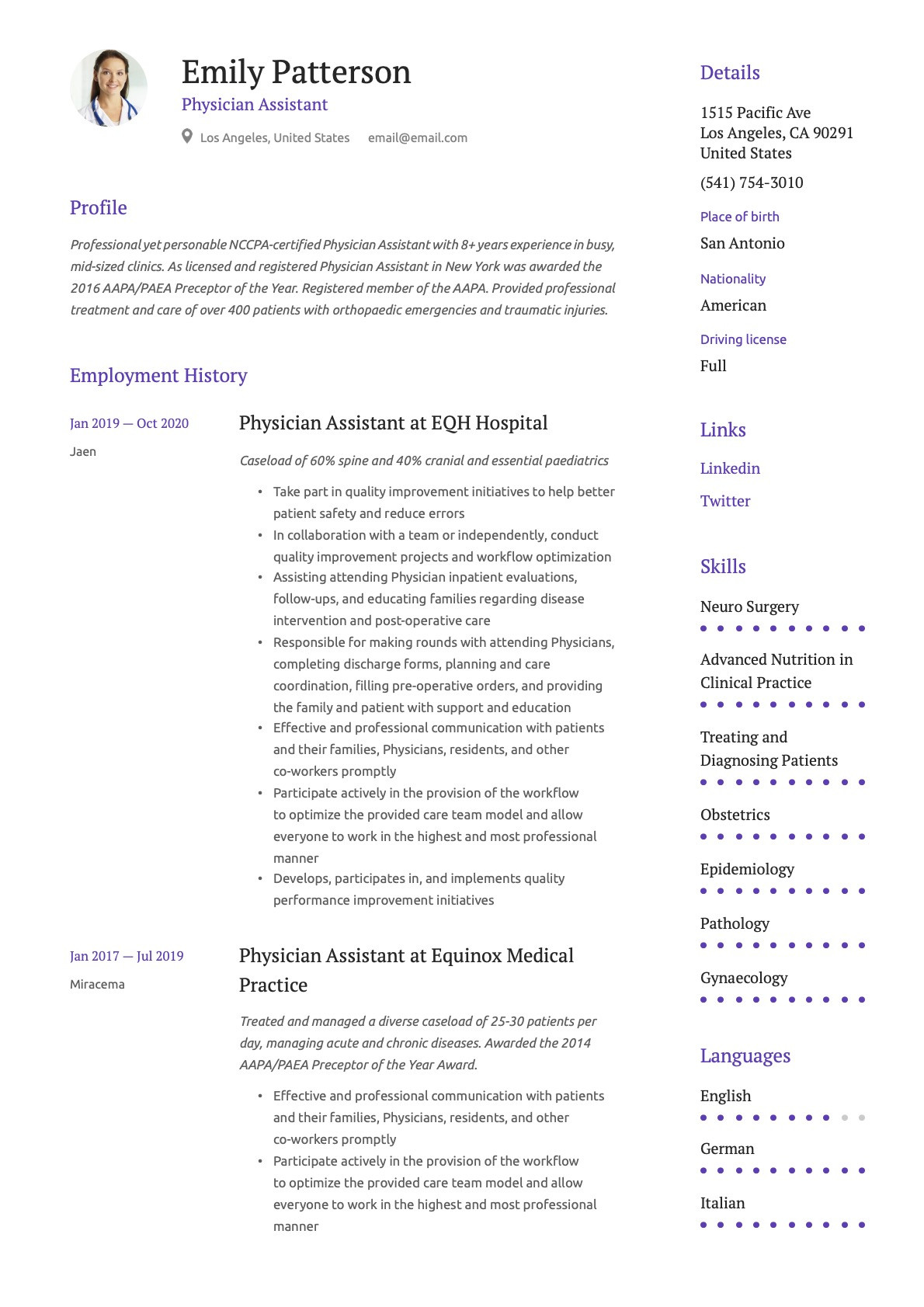 Neuro Interventional Physician assistant Resume Sample Physician assistant Resume & Tip Guide  20 Free Templates