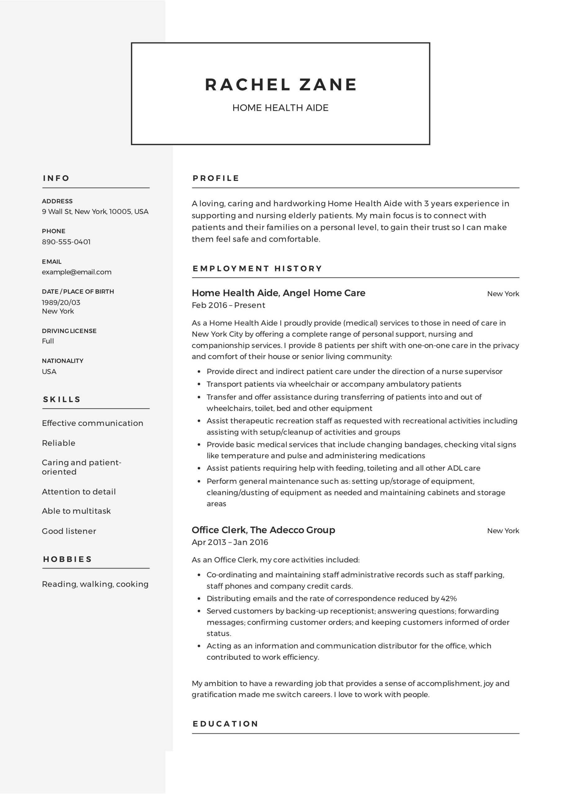 Sample Resume Activities assistant Senior Living Home Home Health Aide Resume Guide 12 Examples Pdf