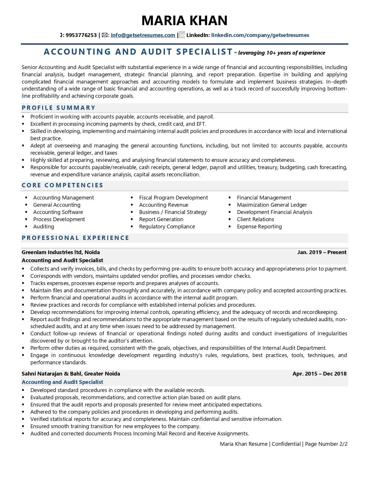 Sample Resume for Accountant Preparing Workpapers Accounting and Audit Specialist Resume Examples & Template (with …