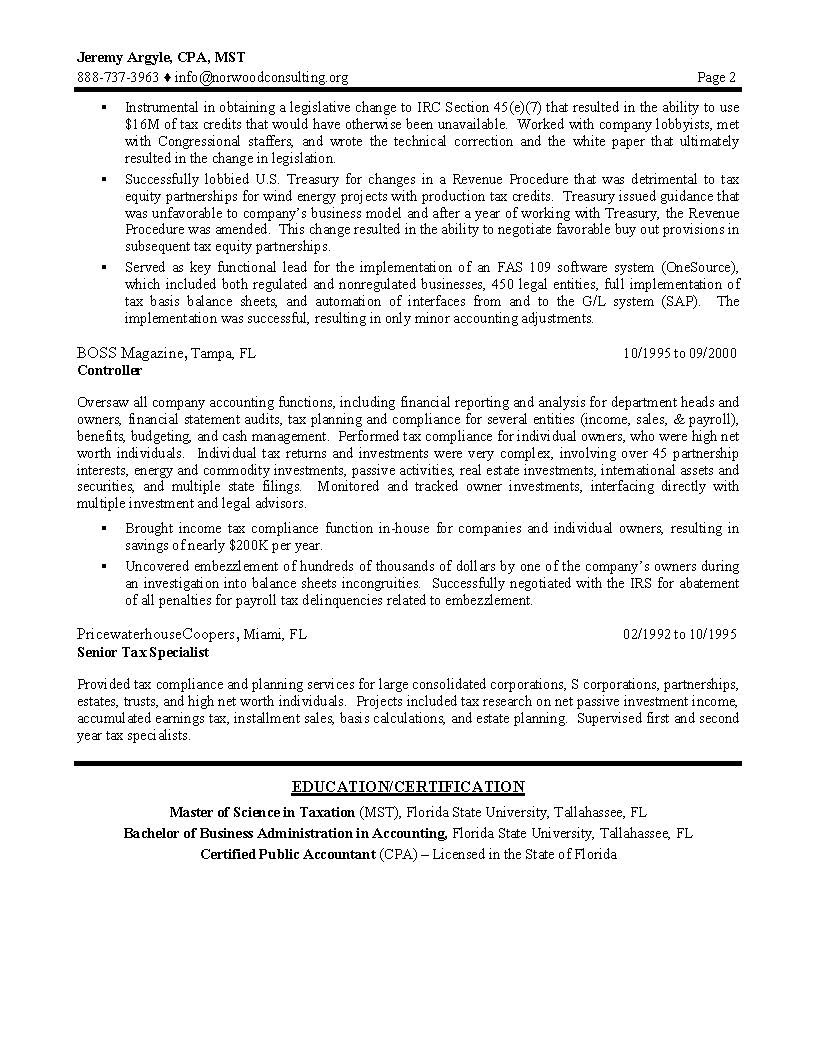 Sample Resume for Senior Tax Manager Tax Director Sample Resume- Professional Resume Writing Services