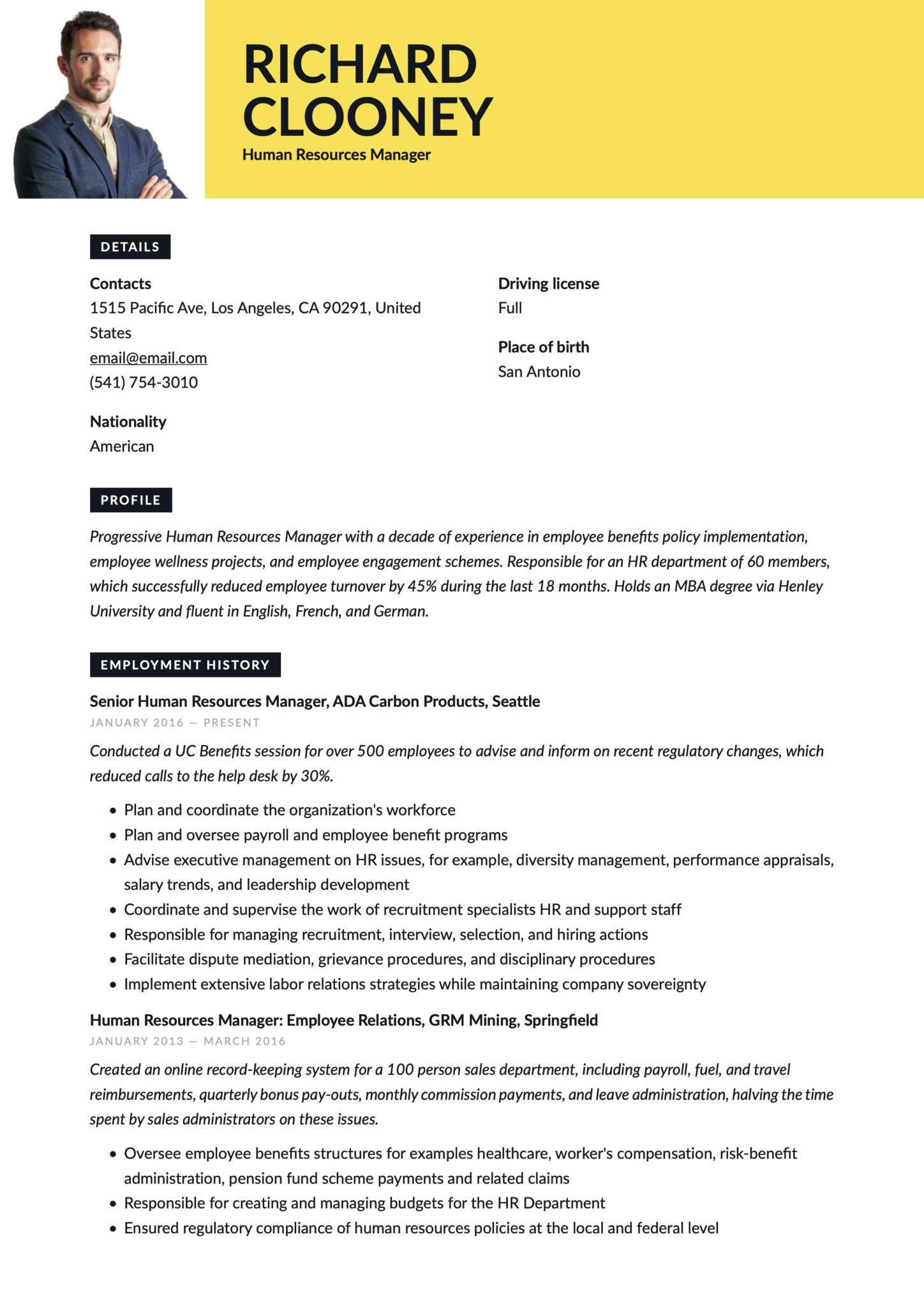 Sample Resume Human Resources with Unemployment 17 Human Resources Manager Resumes & Guide 2020