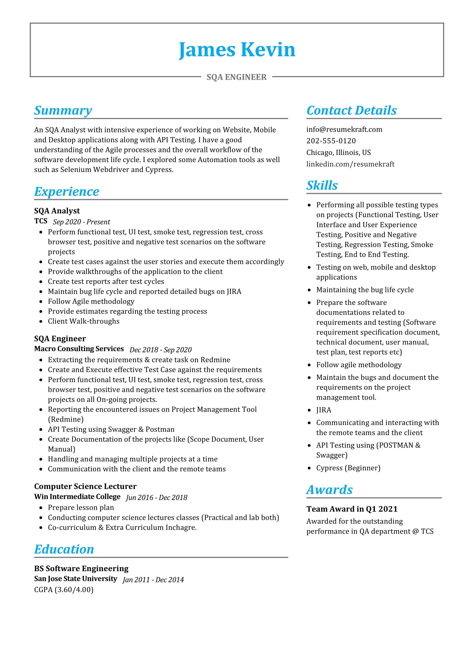 Api Testing Using Postman Resume Sample Sqa Engineer Resume Sample 2022 Writing Tips – Resumekraft