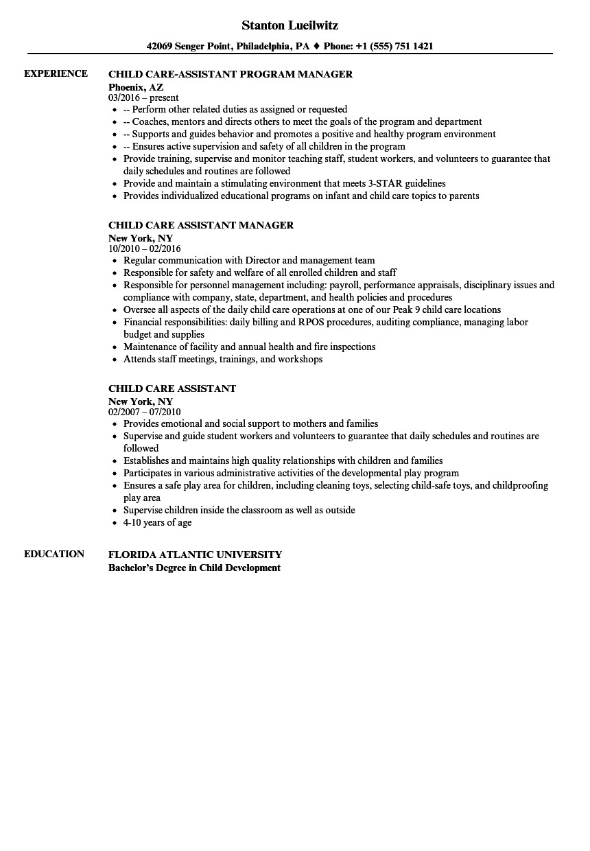 Assistant Director Child Care Resume Sample Childcare Resume Template Example