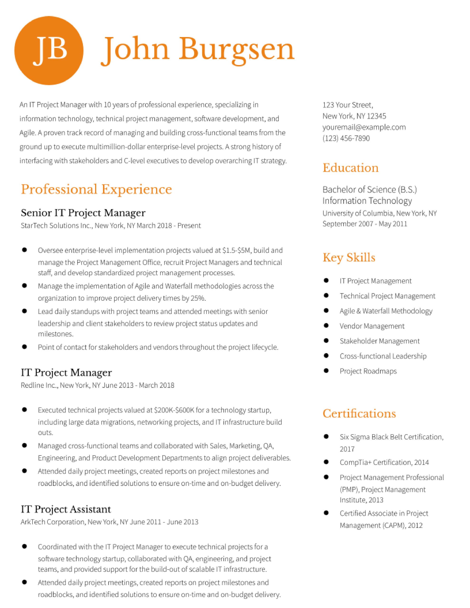 Enterprise It Pmo Executive Sample Resume It Project Manager Resume Examples In 2022 – Resumebuilder.com