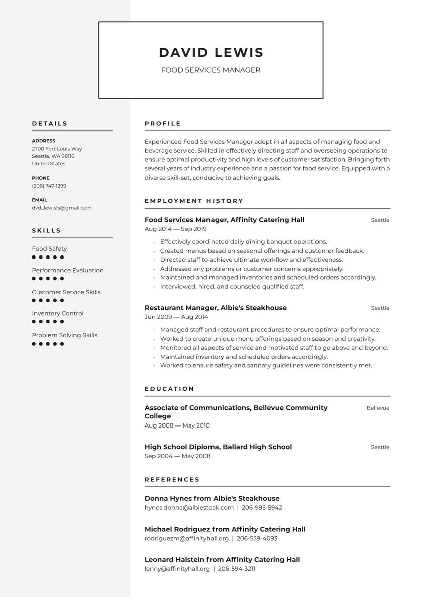 Free Sample Resume for Food Server Food Services Manager Resume Examples & Writing Tips 2022 (free Guide)