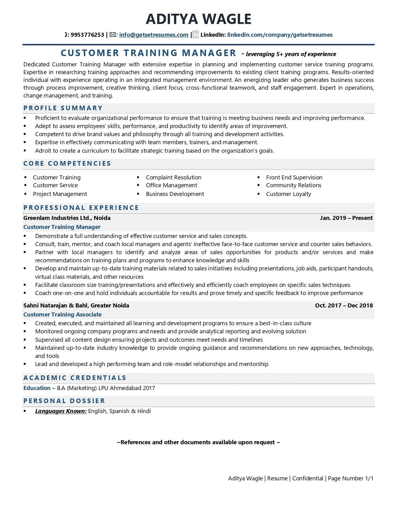 Learning and Development Manager Resume Samples Customer Training Manager Resume Examples & Template (with Job …