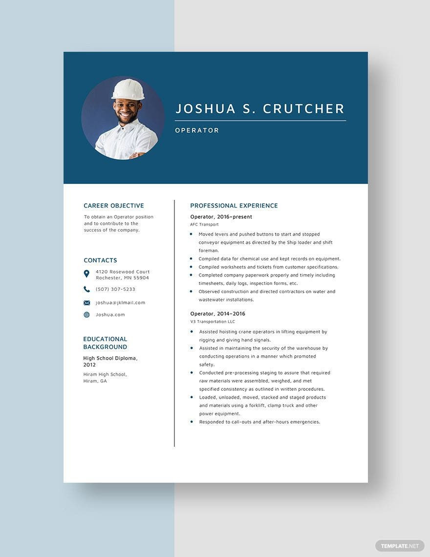 Professions for fork Reach Truck and Cherry Picker Resume Samples Operator Resume Templates – Design, Free, Download Template.net