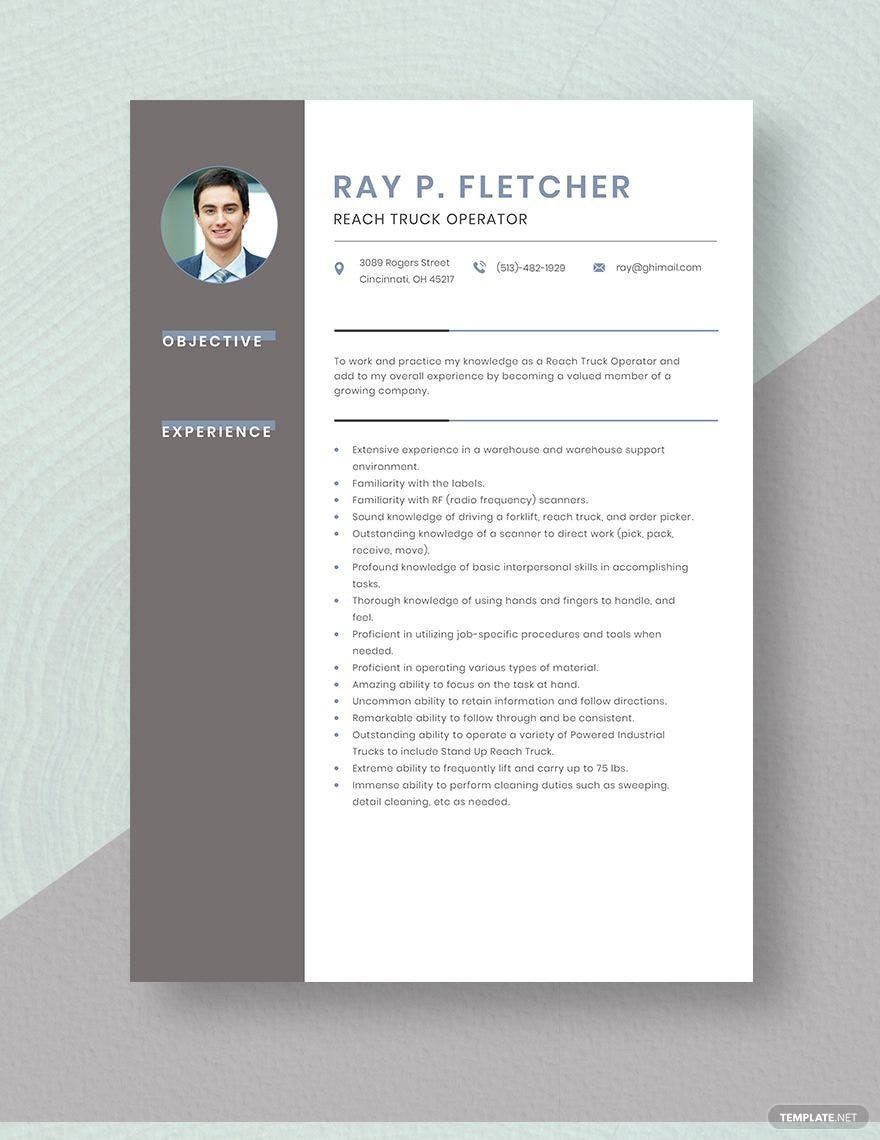 Professions for fork Reach Truck and Cherry Picker Resume Samples Operator Resume Templates – Design, Free, Download Template.net